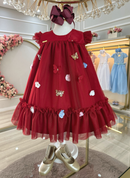 Vestido Infantil Bebê Marsala Jardim Encantado Luxo