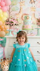 Vestido Vila Lele Jardim das Borboletas Baby Liz Verde Tiffany