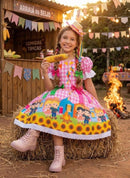 Vestido Marie Junino Luxo Arraia Do Sorriso Rosa