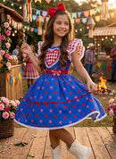Vestido Mini Miss Junino Sertão Amor Caipira Azul Royal