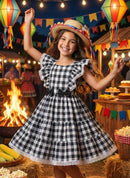 Vestido Banana Club Aline Xadrez Preto