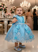 Vestido Marie Jardim Encantado Luxo Azul Tiffany