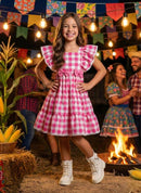 Vestido Banana Club Aline Xadrez Rosa