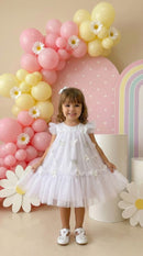 Vestido Vila Lele Jardim das Borboletas Baby Liz Branco