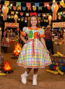 Vestido Marie Junino Luxo Dois Corações Laranja