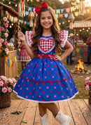 Vestido Mini Miss Junino Sertão Amor Caipira Azul Royal