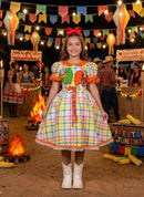 Vestido Marie Junino Luxo Dois Corações Laranja