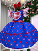 Vestido Mini Miss Junino Sertão Amor Caipira Azul Royal