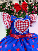 Vestido Mini Miss Junino Sertão Amor Caipira Azul Royal